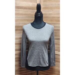 Ann Taylor Womens Long Sleeve Blouse Extra Small Petite Gray Black Embroidered